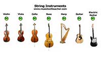 Музична гра онлайн, Прослухайте звучання струнних музичних інструментів